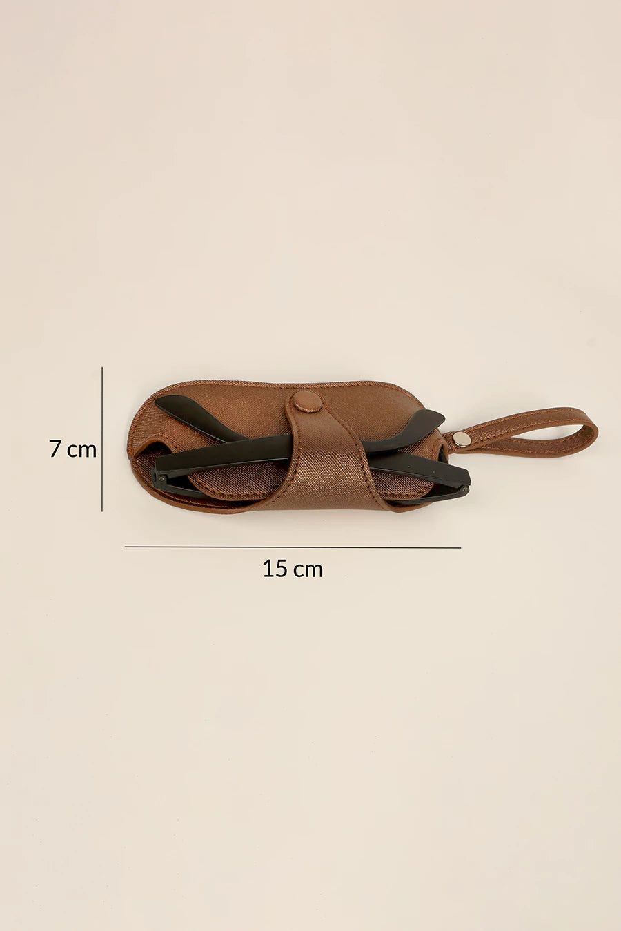 Jace Sling Sunglass Cover Vegan Metallic Dark Gold Measurement