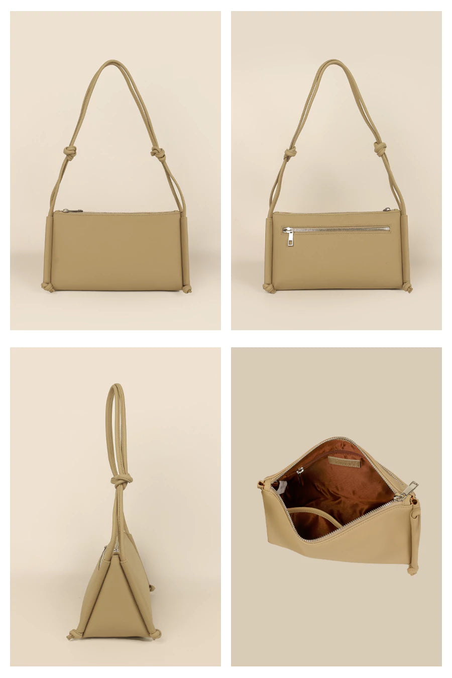 Vegan Leather Claire Shoulder Bag Beige Details