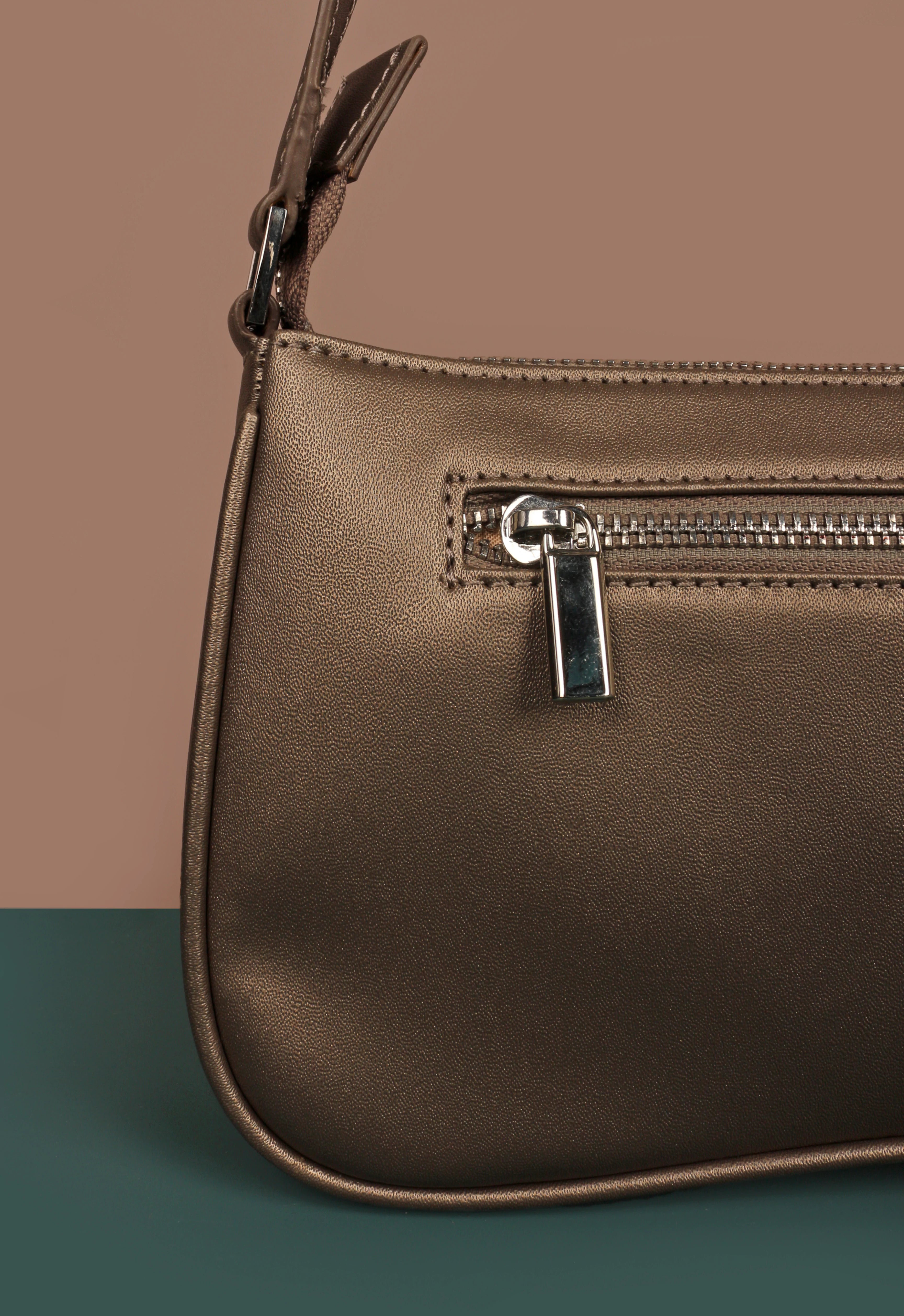 Emily Vegan Leather Women Shoulder Bag Gunmetal Close