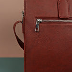 Dual Zip Vegan Leather Men Office Bag BloodRed Close