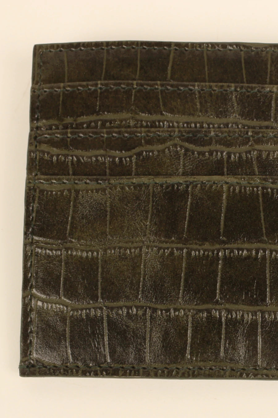 Vegan Leather James Card Holder Green Croco Close