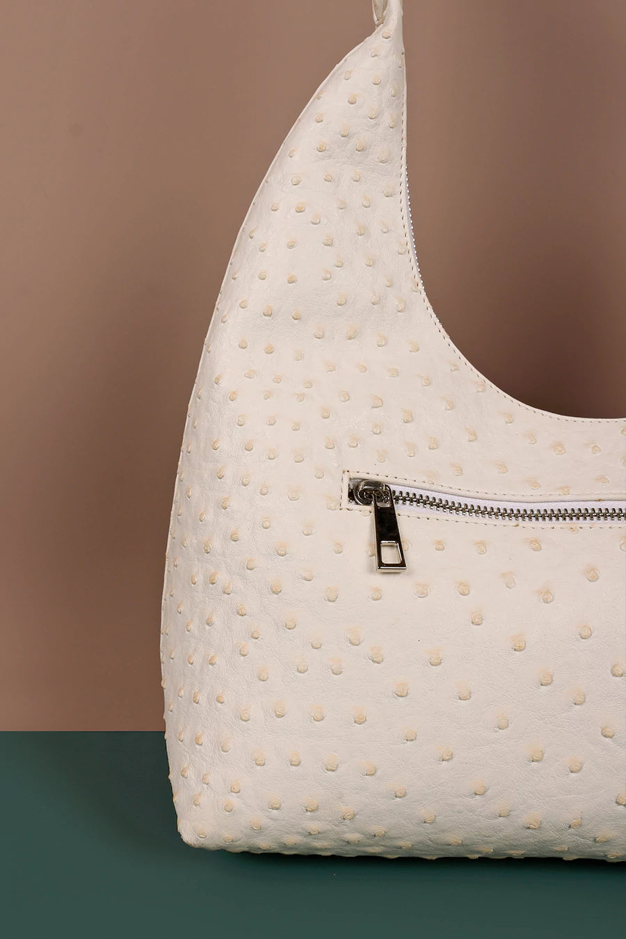 egan Leather Katie Small Women Shoulder Bag Ostrich White Close