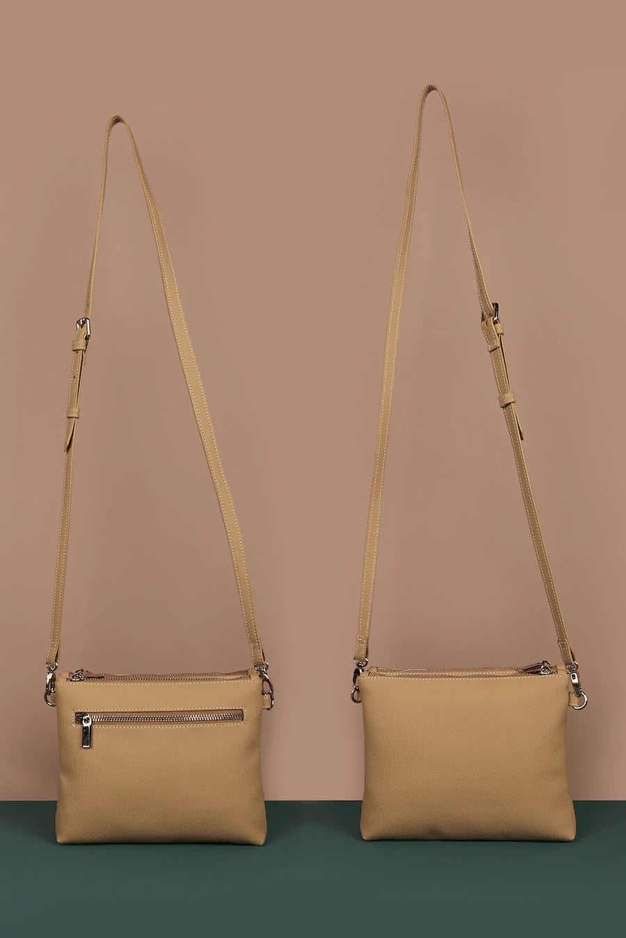 Dual Sling Vegan Leather Women Crossbody Gauge Back