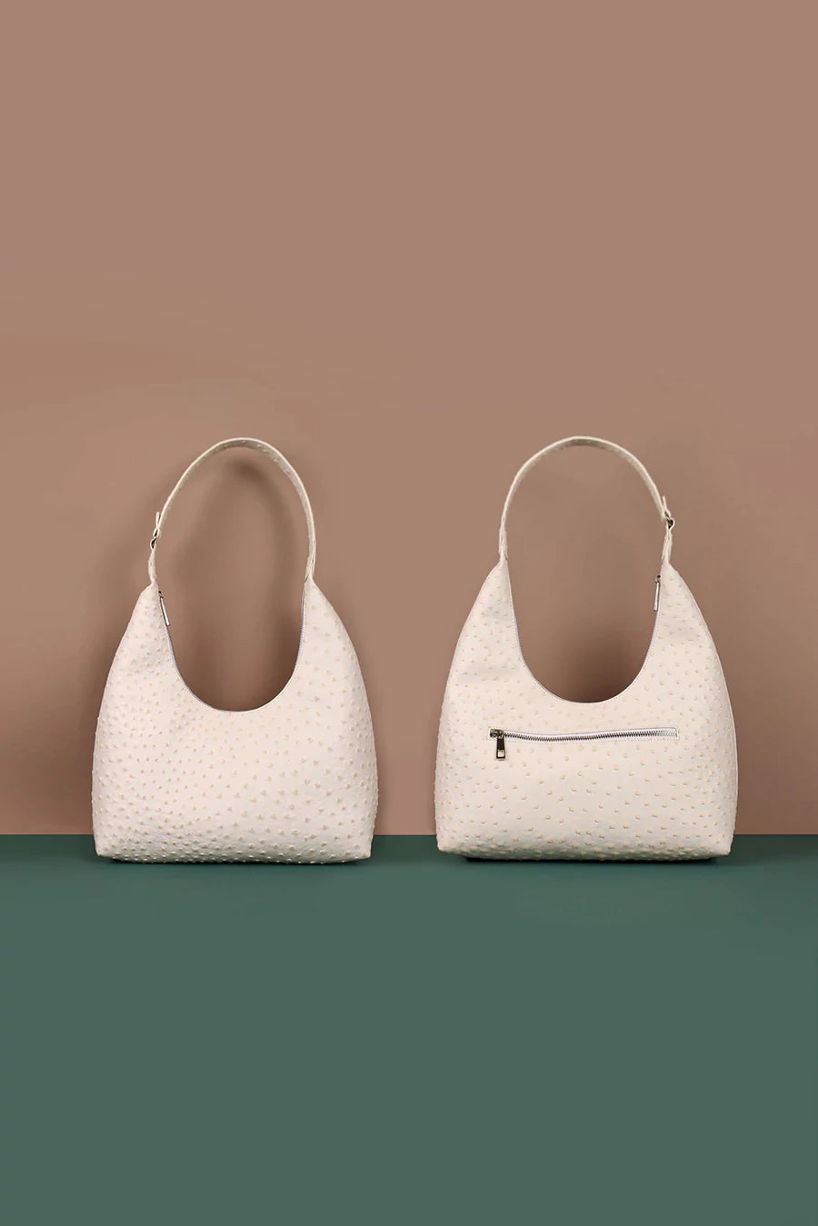 egan Leather Katie Small Women Shoulder Bag Ostrich White Front