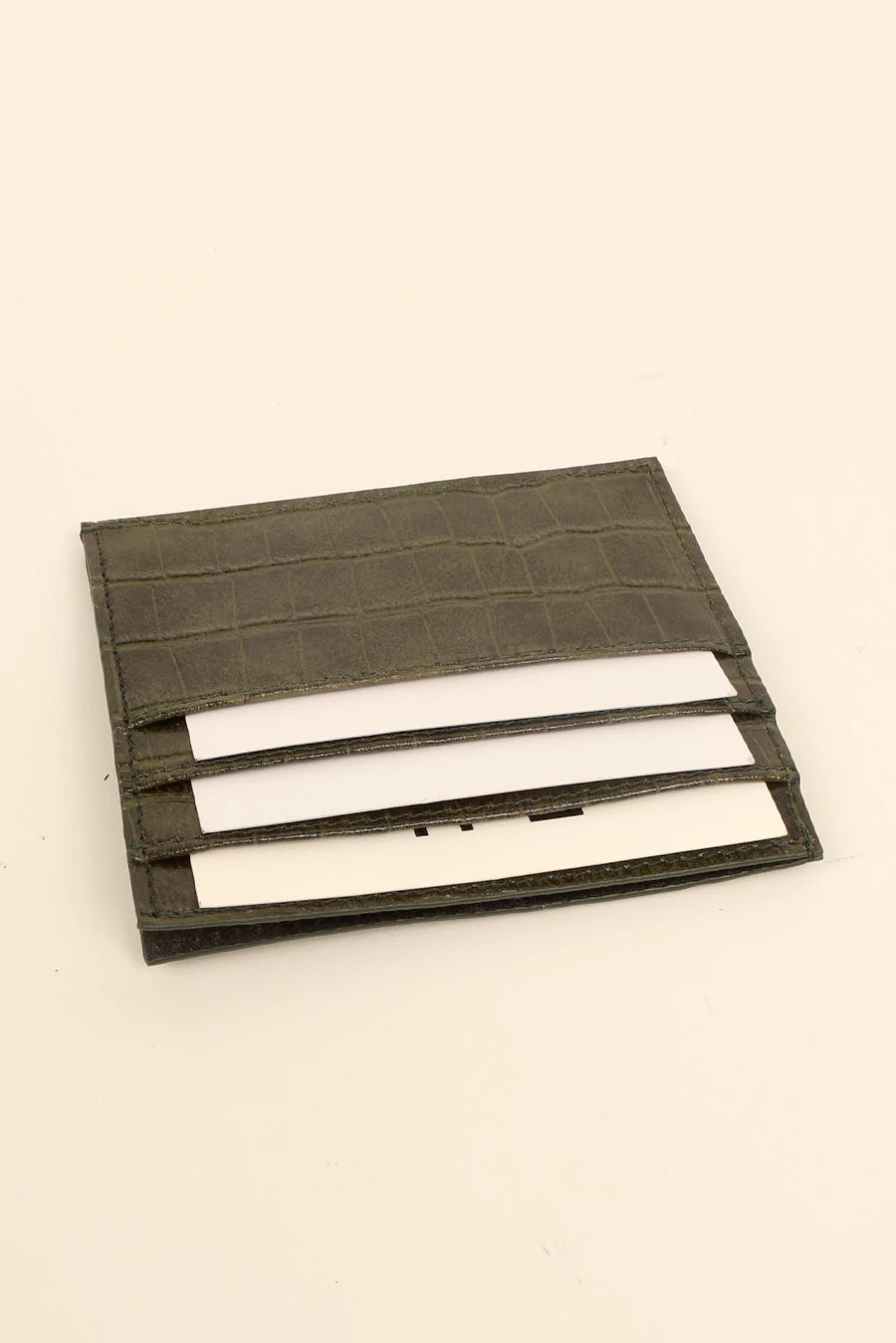 Vegan Leather James Card Holder Green Croco Front