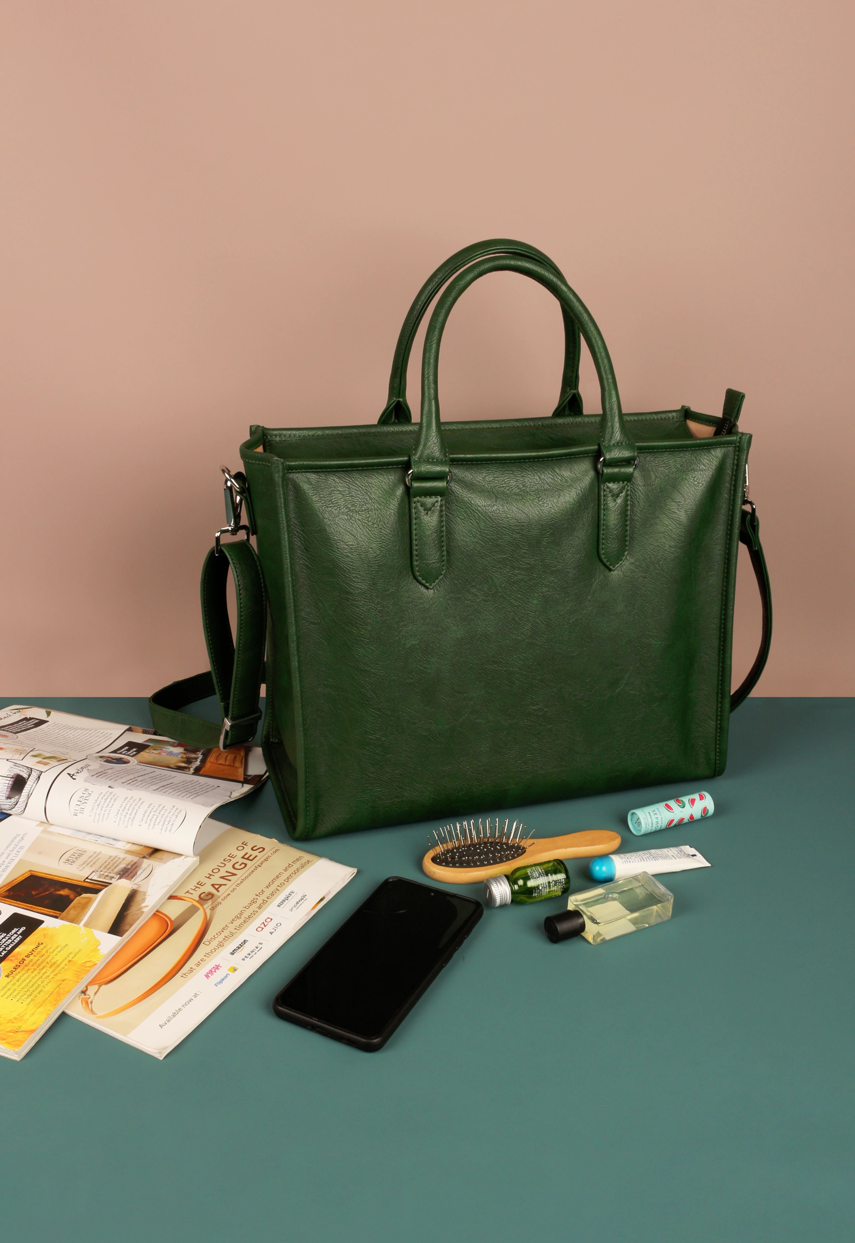 Charlotte Vegan Women Box Tote Bag Peacock Front