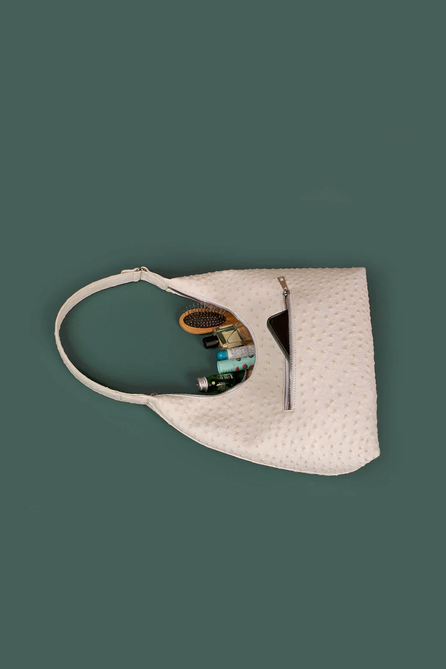egan Leather Katie Small Women Shoulder Bag Ostrich White Lifetsyle1