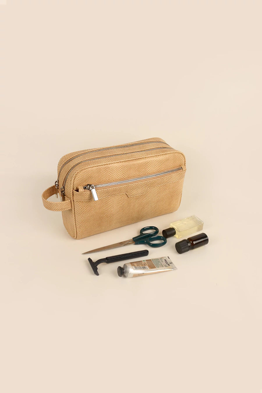 Travel Toiletry Pouch Vegan Leather Porcelain Lifestyle