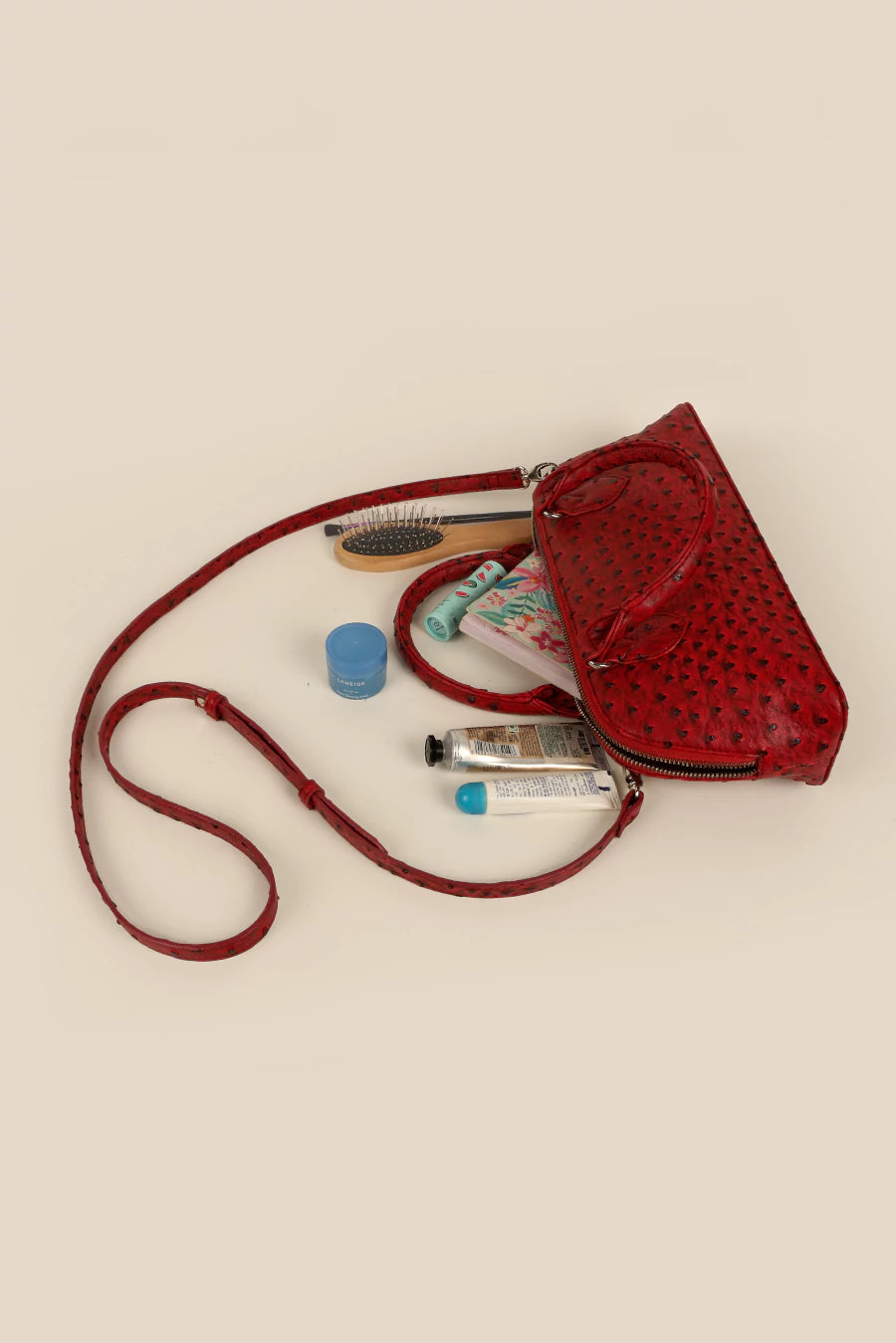 Everly Vegan Leather Women Handbag Ostrich Red Lifestyle