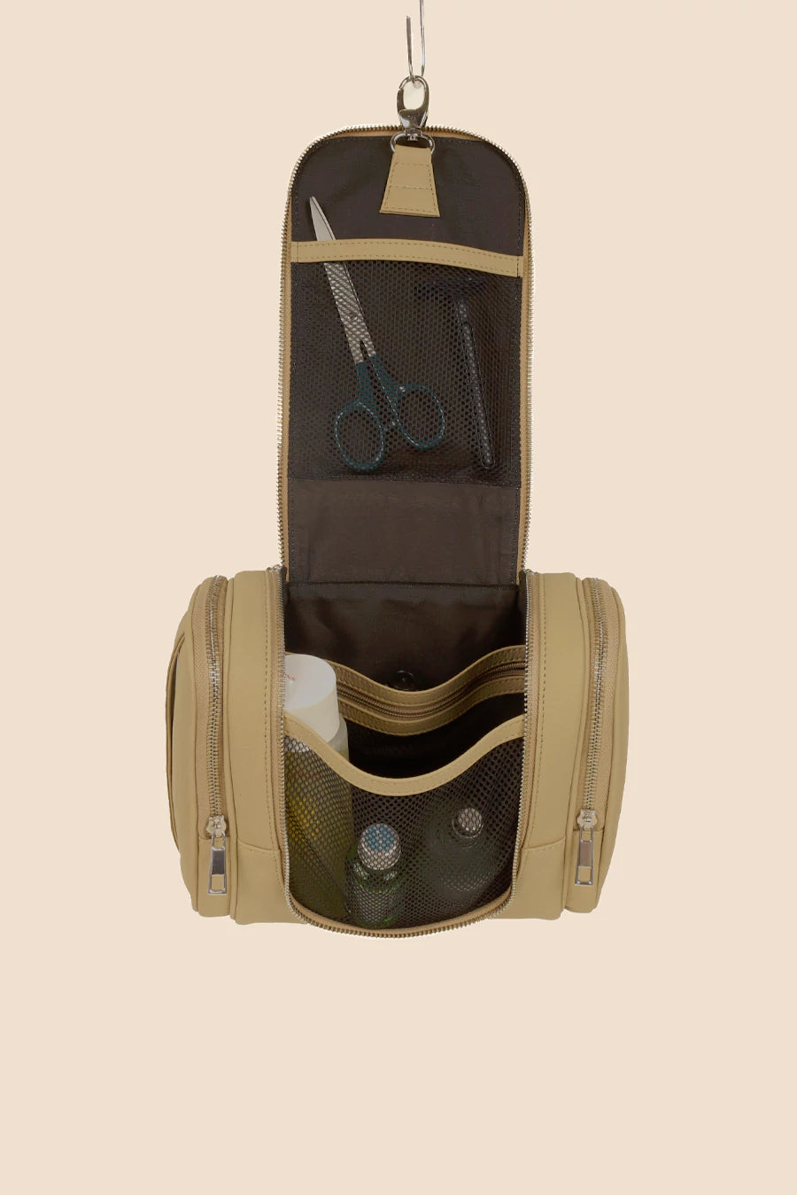 Hanging Toiletry Bag Vegan Leather Beige Lifestyle