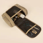 Hanging Toiletry Bag Vegan Leather Beige Open