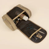Hanging Toiletry Bag Vegan Leather Beige Open