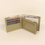 Leonardo Men Vegan Leather Bifold Wallet Gauge Open