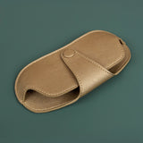 Jace Sunglass Case Vegan Leather Wood Brass Front
