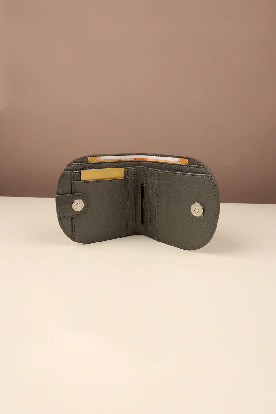 Vegan Women Mini Purse/Wallet Gunmetal Open