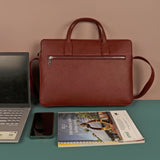 Dual Zip Vegan Leather Men Office Bag BloodRed Lifestyle