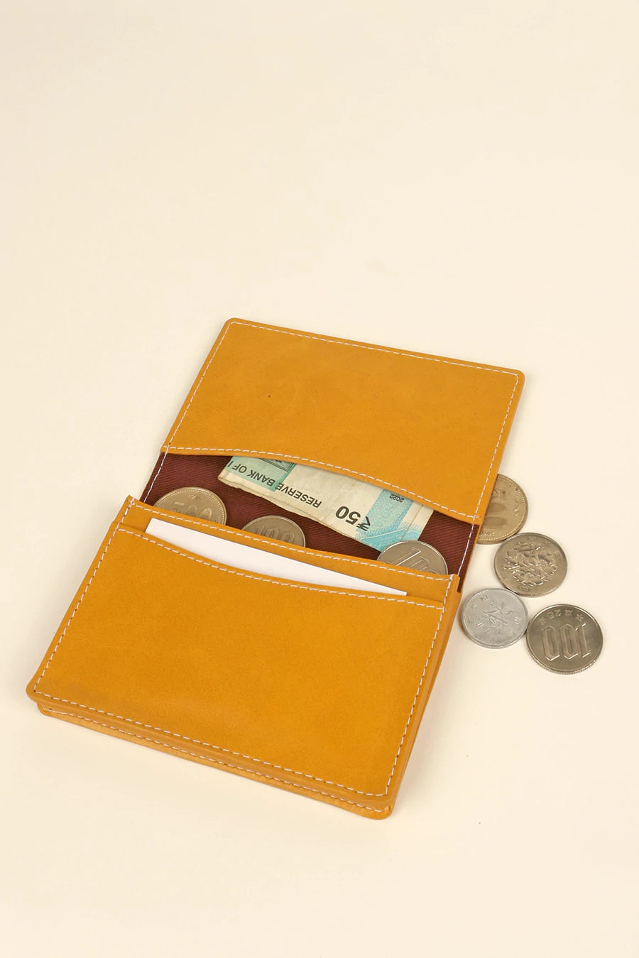 Beth Vegan Leather Card Wallet Butterscotch Open