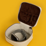 Vegan Leather Square Jewellery Case Milky Open