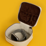 Vegan Leather Square Jewellery Case Milky Open