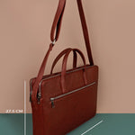 Dual Zip Vegan Leather Men Office Bag Blood Red Measurement