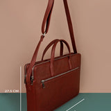 Dual Zip Vegan Leather Men Office Bag Blood Red Measurement