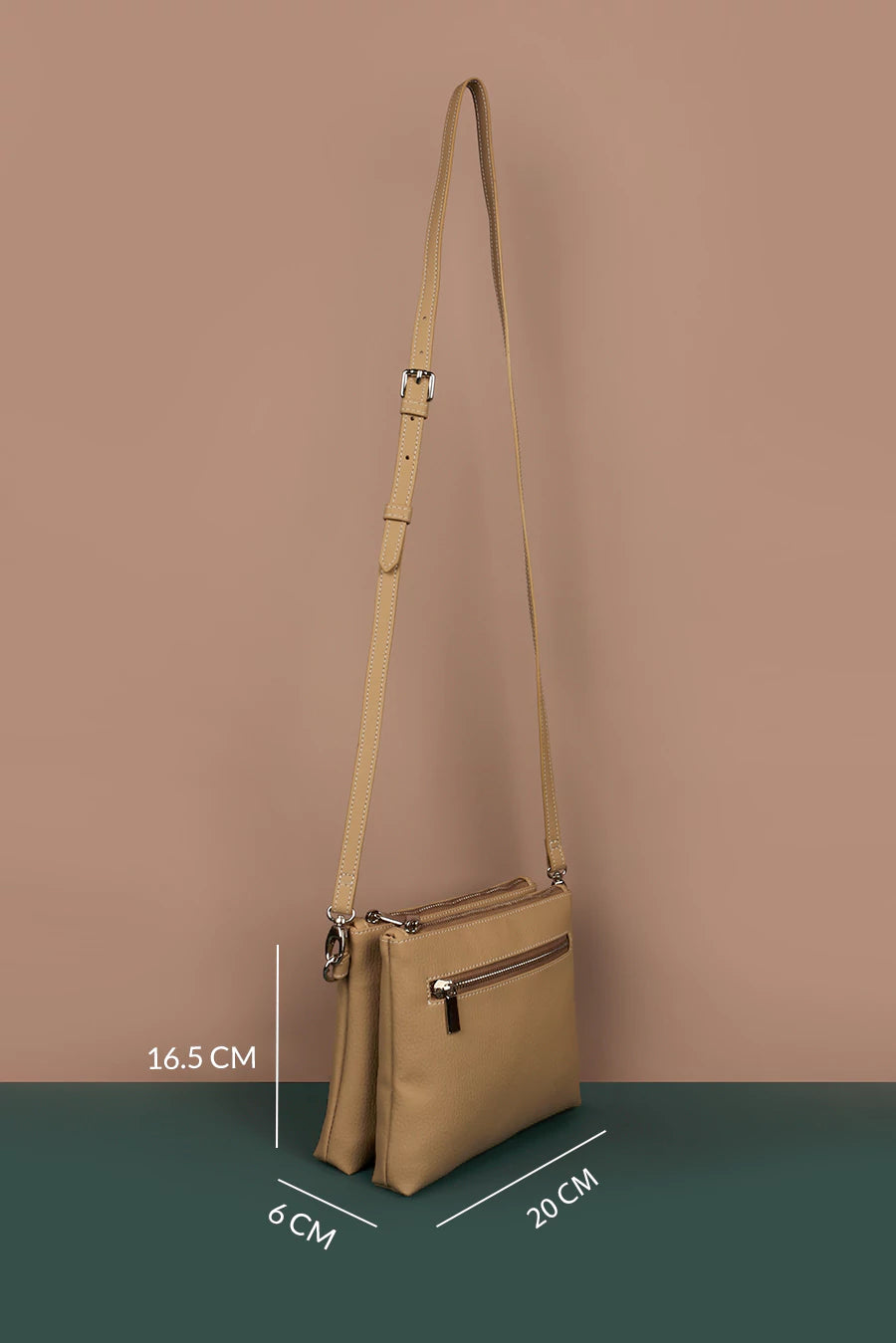 Dual Sling Vegan Leather Women Crossbody Gauge Measurement