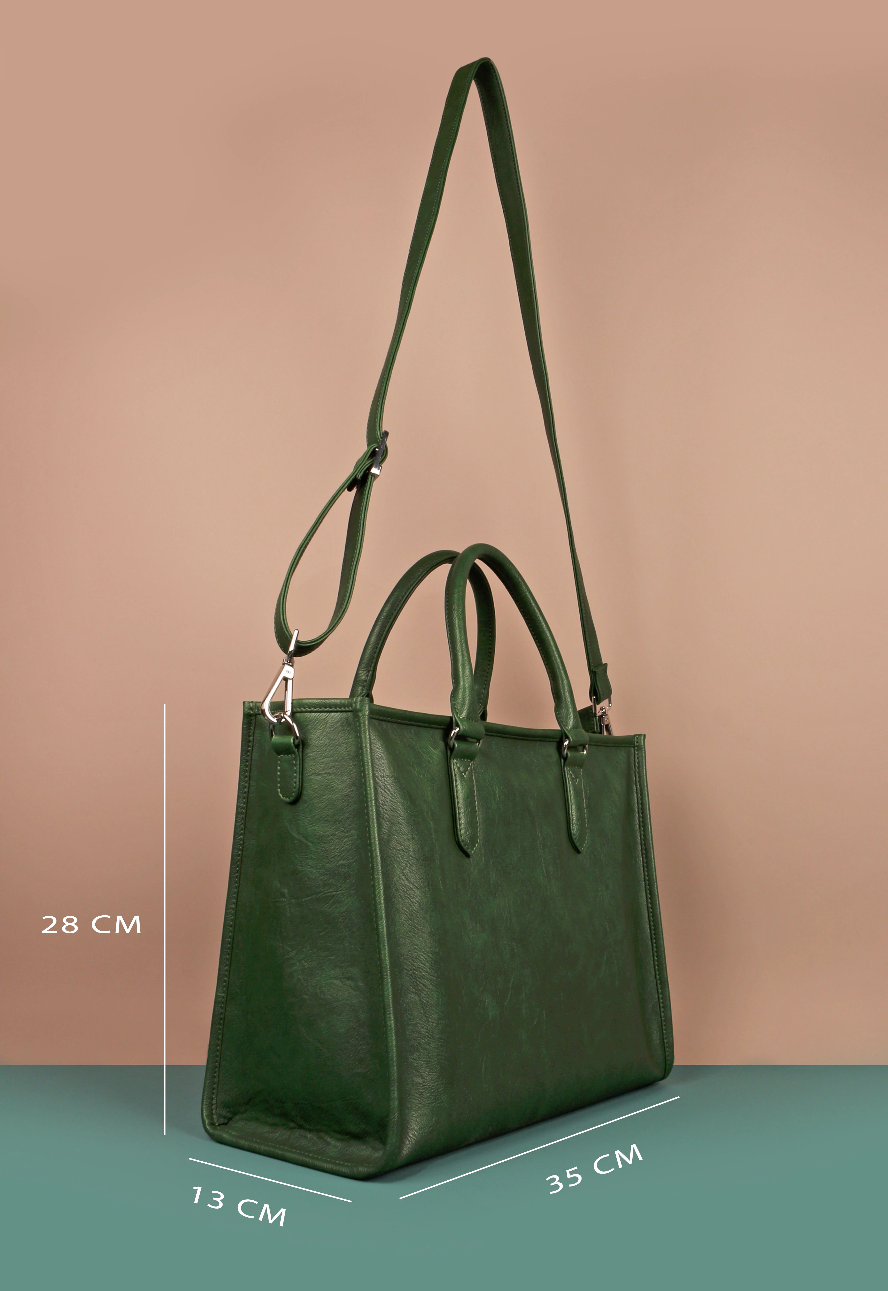 Charlotte Vegan Women Box Tote Bag Peacock Measurement
