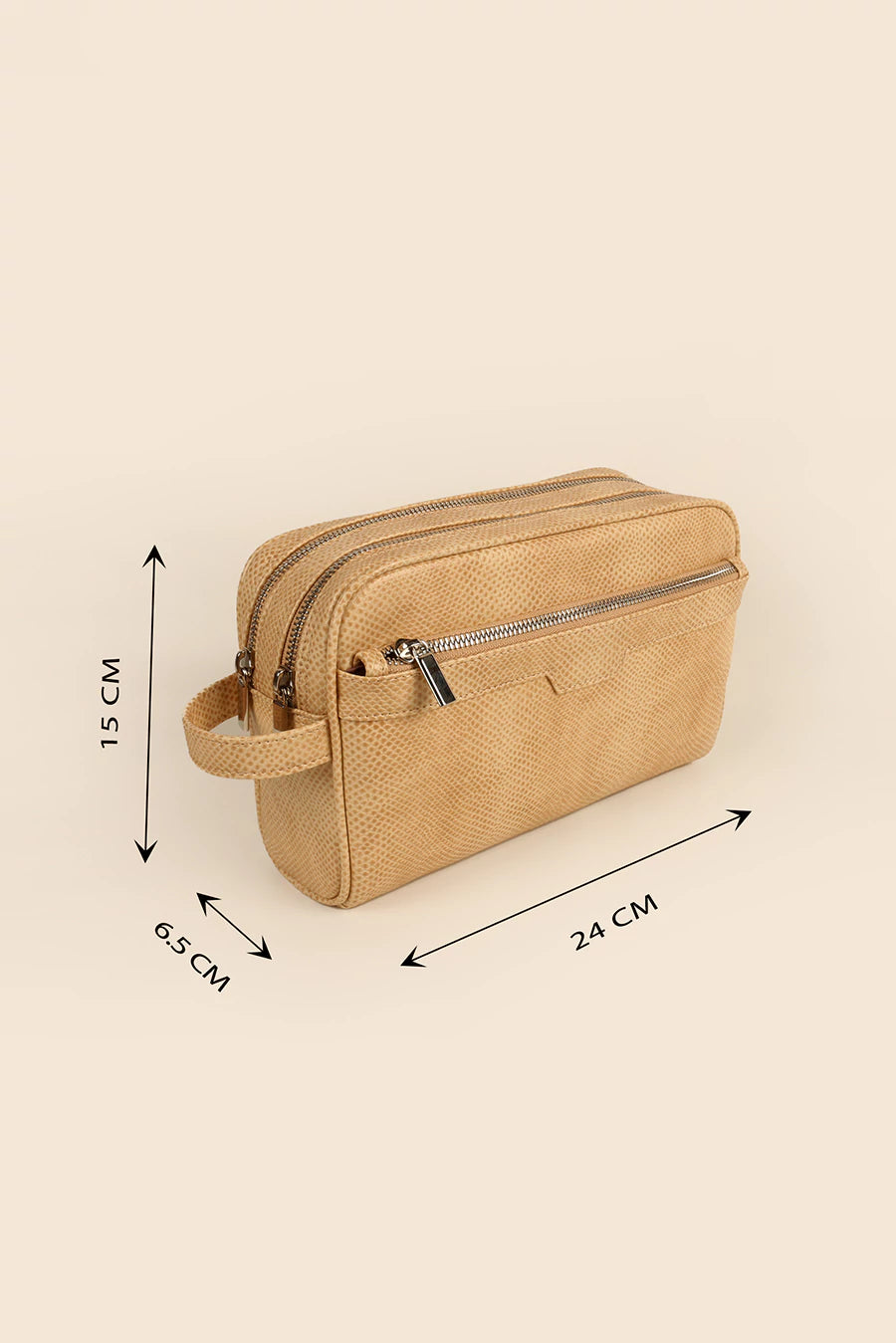 Travel Toiletry Pouch Vegan Leather Porcelain Measurement