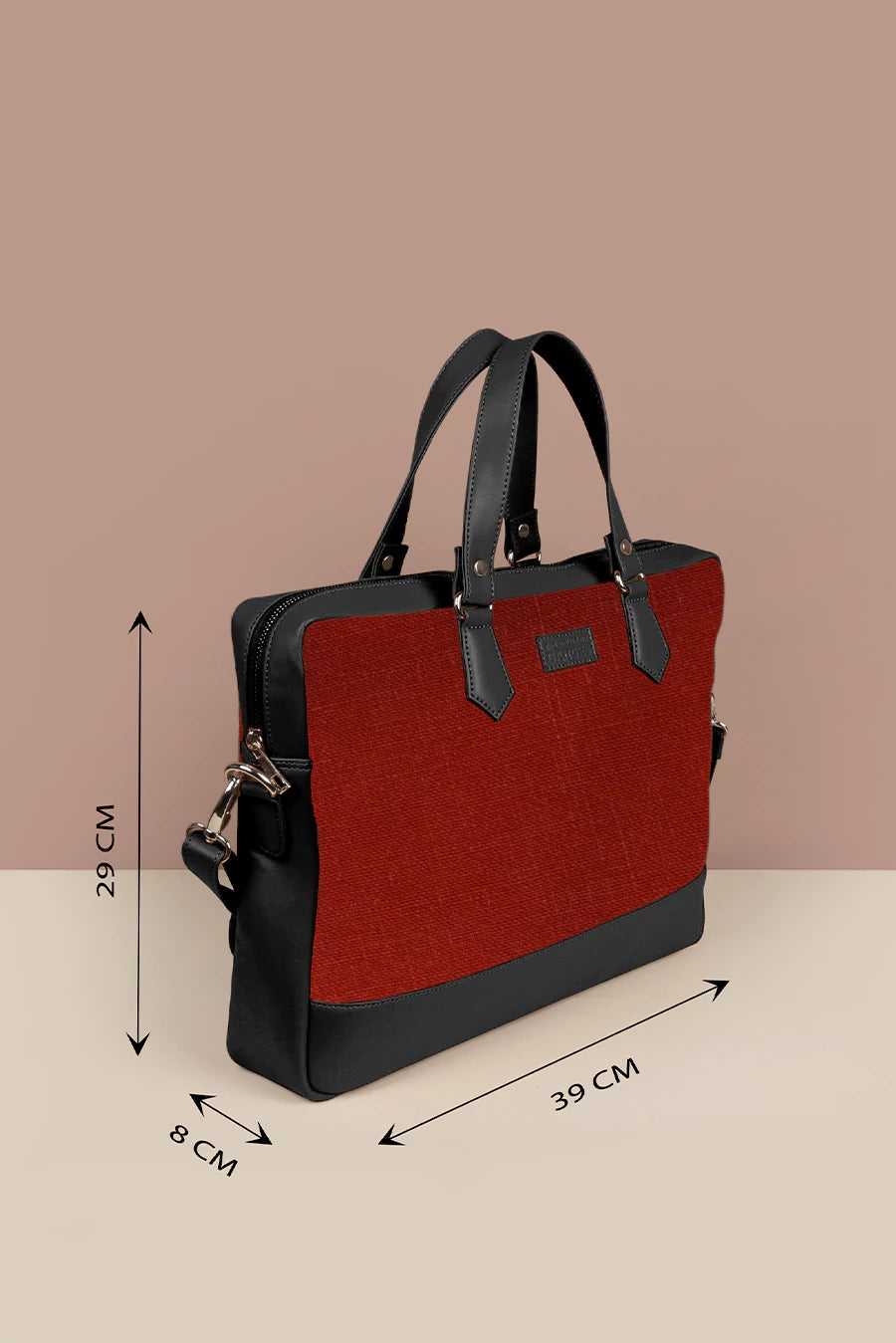 Soft Jute Ross Men 15" Laptop Bag Rasberry Measurement