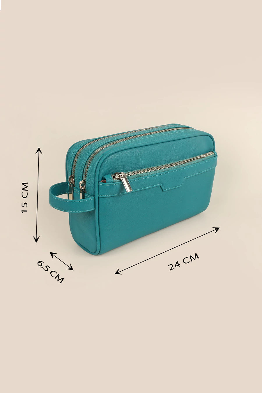 Travel Toiletry Pouch Vegan Leather Caribbean Measurement