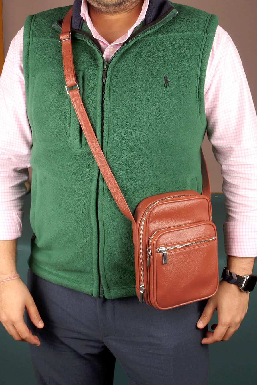 Vegan Men Sling Bag Cognac M1