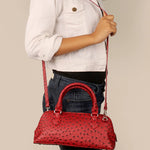 Everly Vegan Leather Women Handbag Ostrich Red Model 3