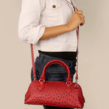 Everly Vegan Leather Women Handbag Ostrich Red Model 3