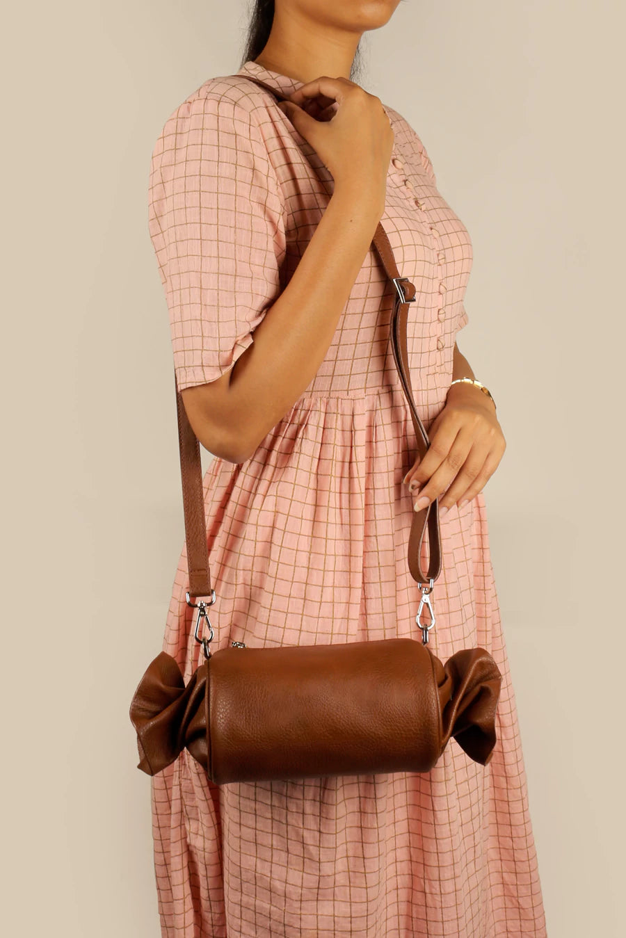 Vegan Leather Women Candy Sling Bag  Oxide Red Model4