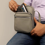 Men Vegan Leather Letter Patch Crossbody Bag Limestone
Model 2