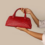 Everly Vegan Leather Women Handbag Ostrich Red Model 1