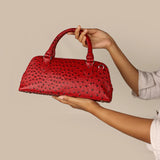 Everly Vegan Leather Women Handbag Ostrich Red Model 1