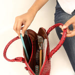 Everly Vegan Leather Women Handbag Ostrich Red Model 4