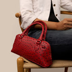Everly Vegan Leather Women Handbag Ostrich Red Model 2
