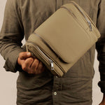 Hanging Toiletry Bag Vegan Leather Beige Model 2