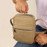 Men Vegan Leather Letter Patch Crossbody Bag Beige Model 2