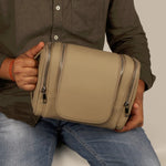 Hanging Toiletry Bag Vegan Leather Beige Model 1