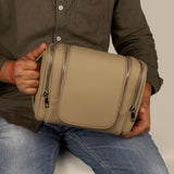 Hanging Toiletry Bag Vegan Leather Beige Model 1