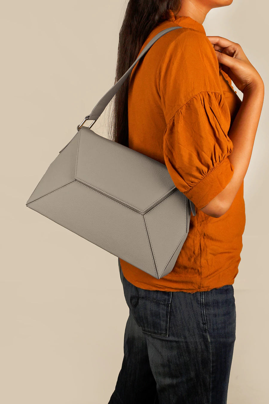 Hazel Women Shoulder Bag Vegan Leather Limestone Model 1
