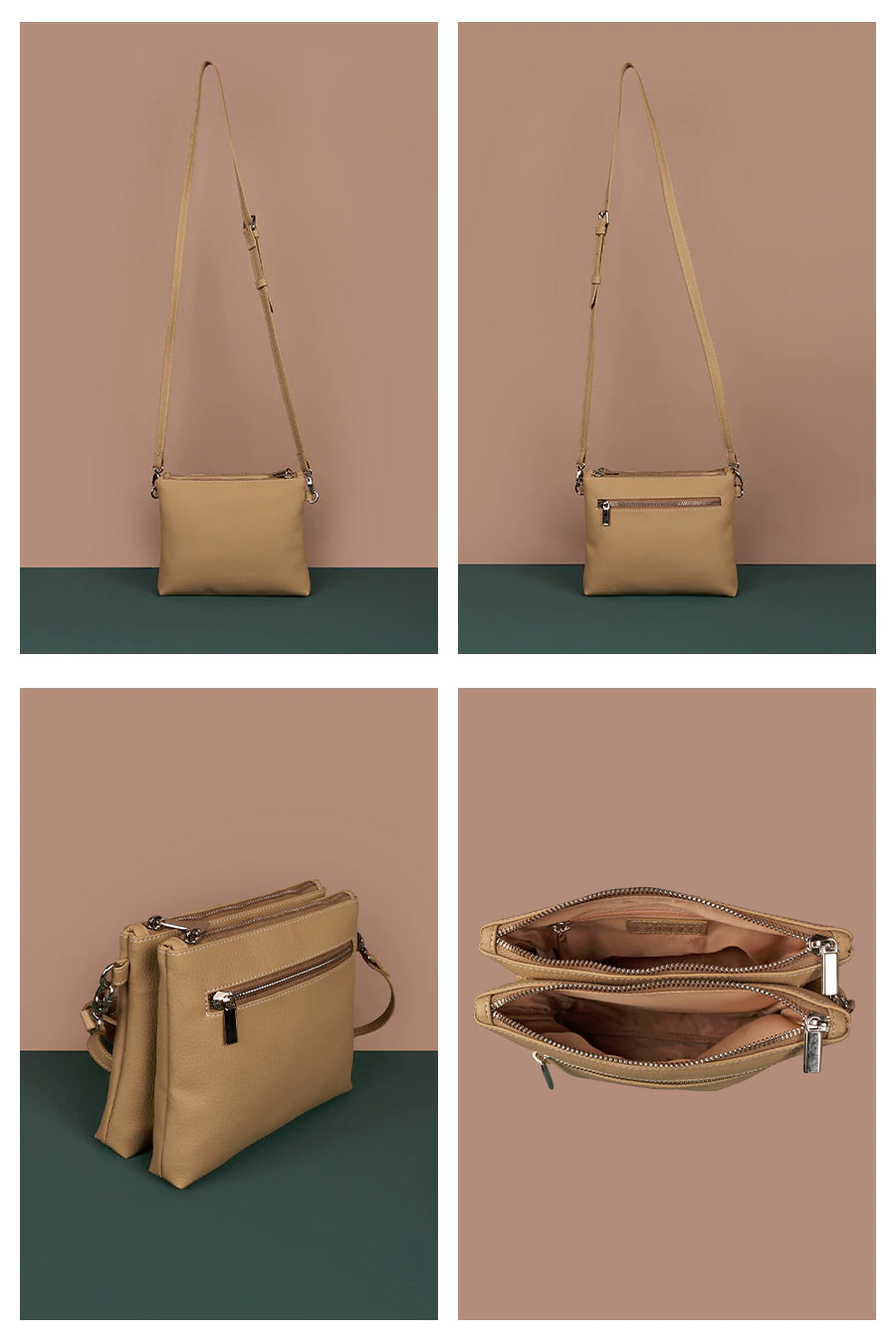 Dual Sling Vegan Leather Women Crossbody Gauge Details