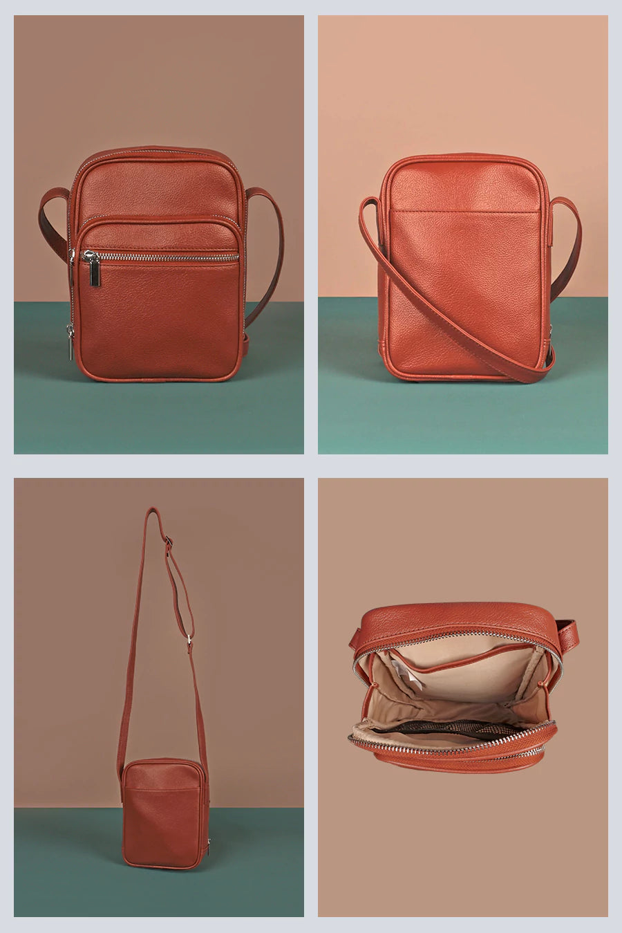 Vegan Men Sling Bag Cognac Detail