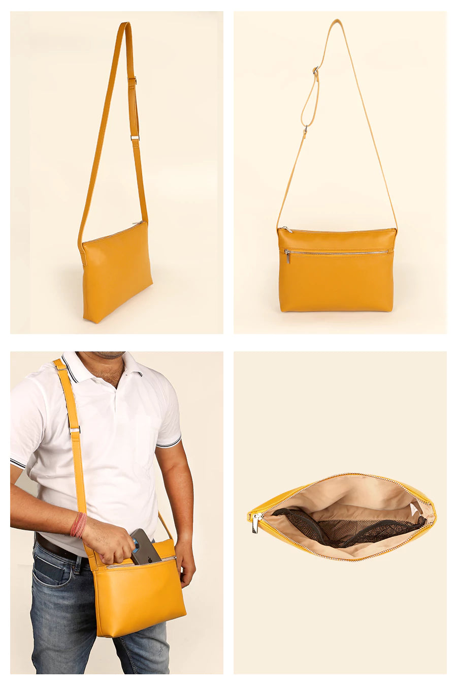 Arthur Men Vegan Leather Sling Bag Turmeric Details