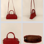 Everly Vegan Leather Women Handbag Ostrich Red Details