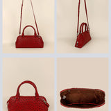 Everly Vegan Leather Women Handbag Ostrich Red Details