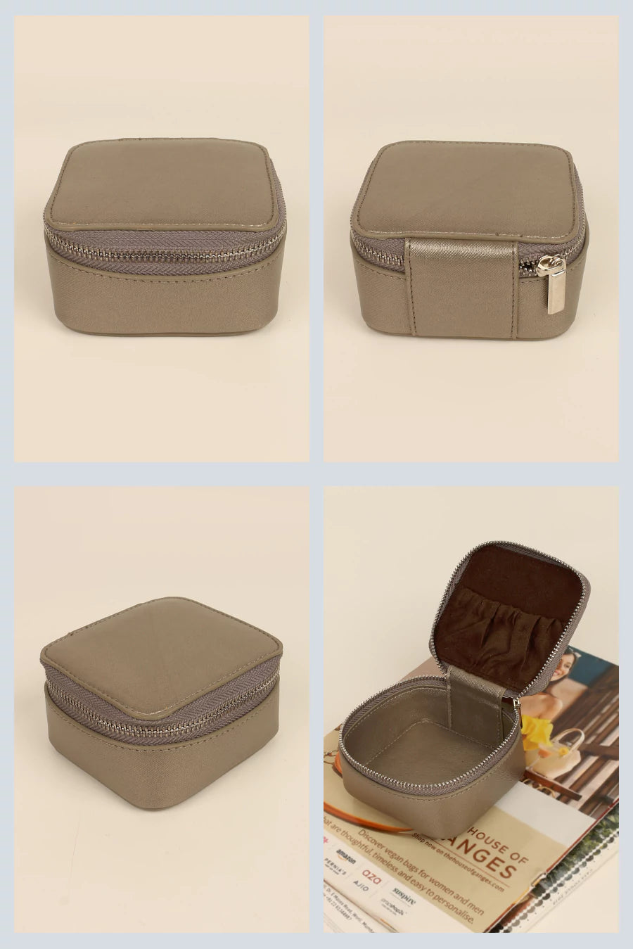 Vegan Square jewellery case Shinny Silver Details